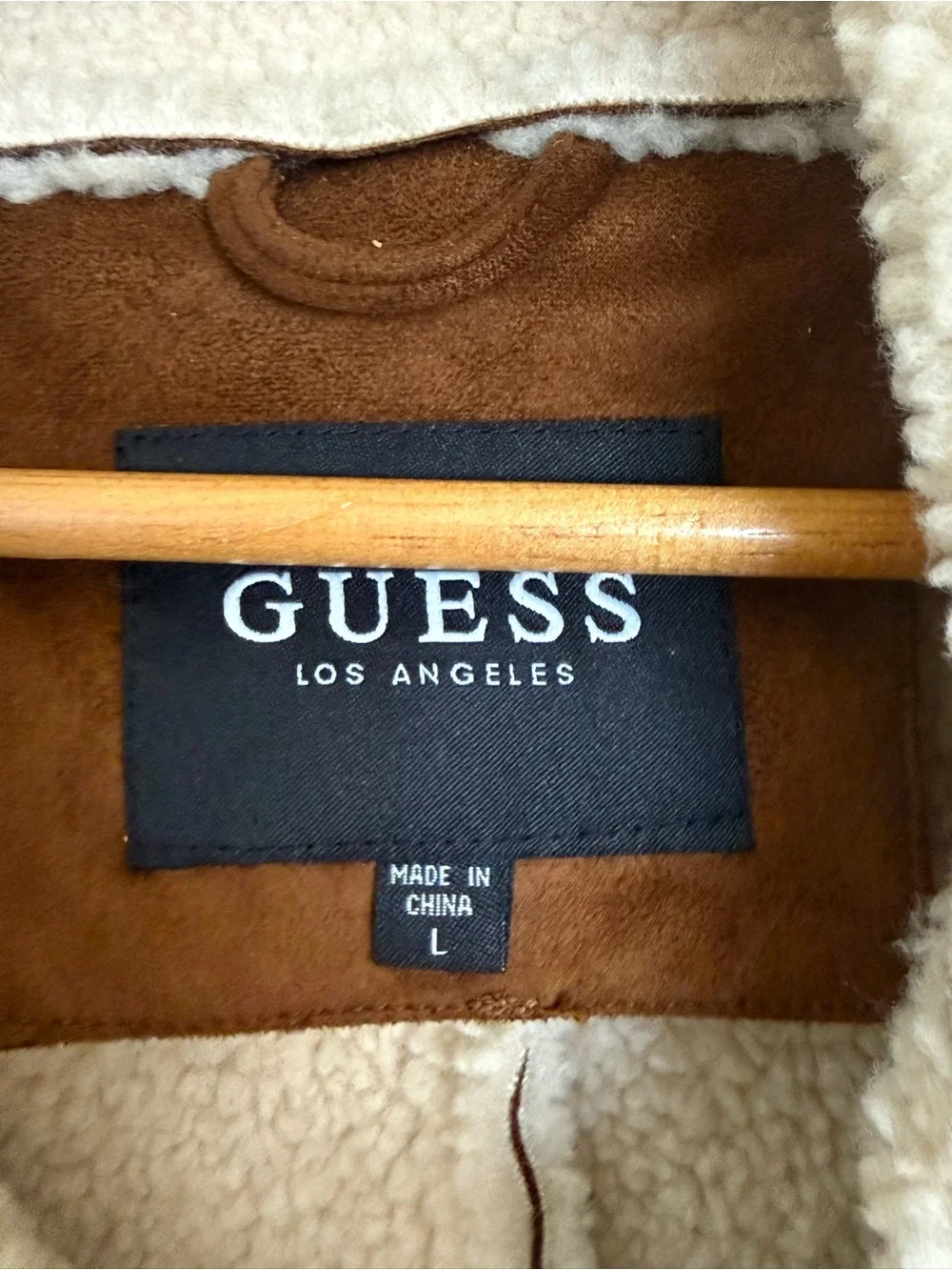GUESS Brown Shearling-Trim Double-Breasted Pea Coat